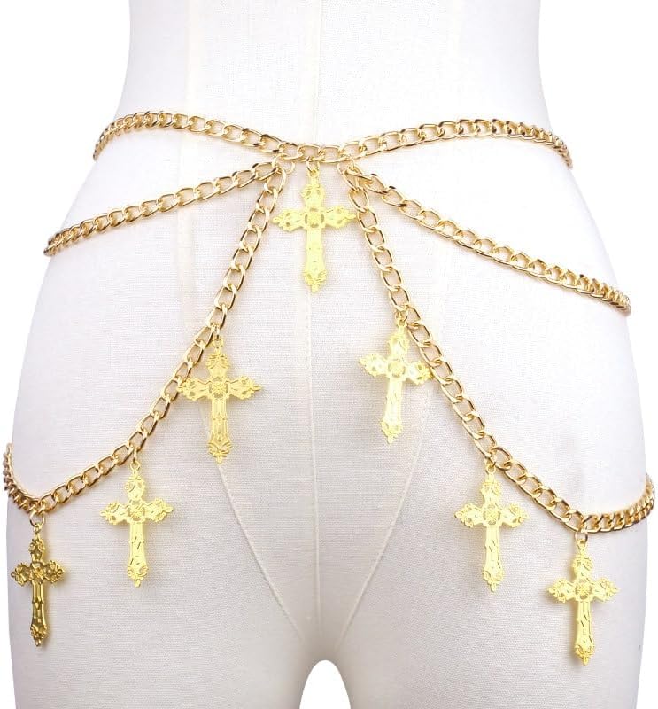 ANGLEQUEEN Goth Cross Belt Punk Hip Hop Waist Chain Belly Chains for Women Waist Chain Corset Raven Belt Grunge Belt Halloween Emo Accessories Pirate Waist Chain - Image 4